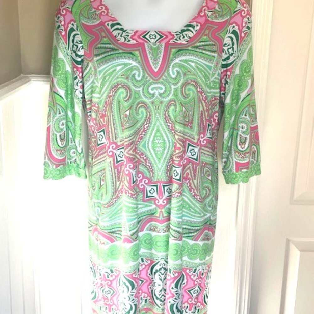 Colorful Ivy Lane Pink/Green shift dress size Petite XL